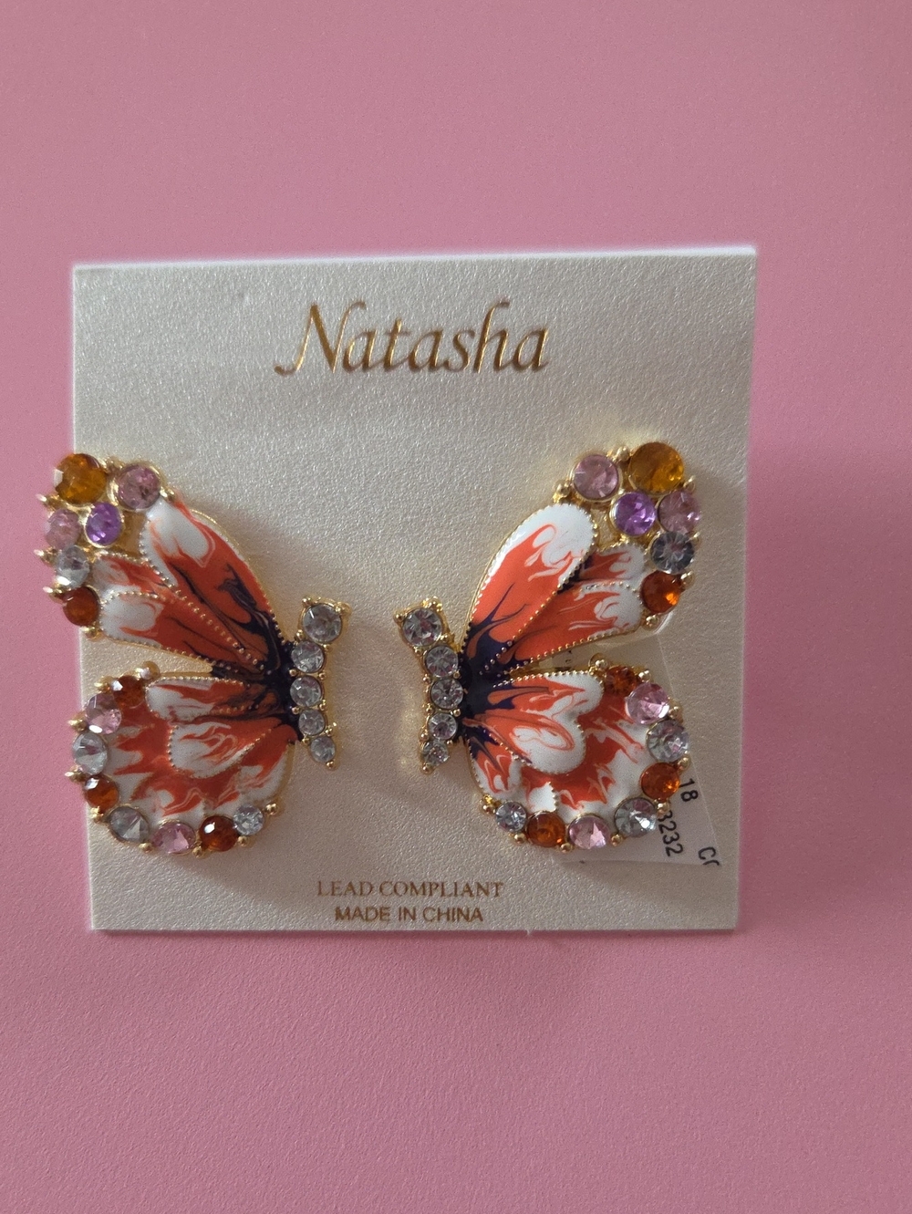 Natasha Couture Coral, White & Gold Butterfly Earrings